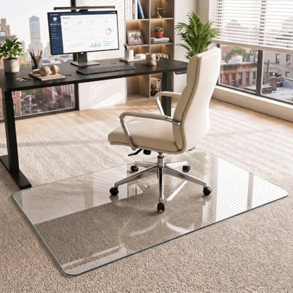 30"x48" Tempered Glass Office Chair Mat for Carpet & Hardwood Floor | 1/5" Thick Clear Floor Protector Desk Chair Mat with Rounded and Polished Edges, Resist Scratching, Cracking, Curling - size: 30"x48"