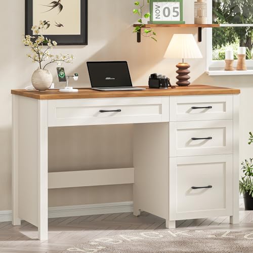 Farmhouse 47" Executive Desk, Computer Desk with File Drawer, Unique White - color: Unique White, size: Right Mounted