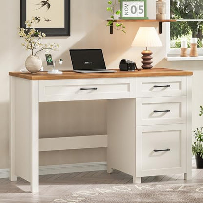 Farmhouse 47" Executive Desk, Computer Desk with File Drawer, Unique White - color: Unique White, size: Right Mounted