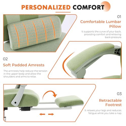Sweetcrispy Office Computer Desk Chair, Ergonomic High-Back Mesh Rolling Work Swivel Chairs with Wheels, Comfortable Lumbar Support, Comfy Arms for Home, Bedroom, Study, Student, Green | High-Back Mesh, 360° Rolling Work, Comfy Arms, Home Office Bedroom S