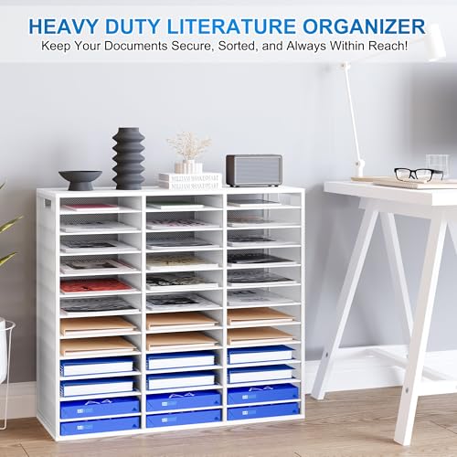 Mail Sorter Adjustable Countertop Mail Holder, Heavy Duty Literature Organizer, Student Mailbox for Classroom, Desktop Bill Paper Organizer for Office Home School, 36 Compartments, White - color: White, size: 31.5" × 12.2" × 29"