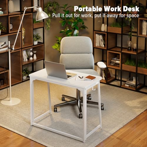 WOHOMO Folding Desk, 31.5" Foldable Computer Table for Small Spaces, White - color: White, size: Small Size:31.5 x 15.7