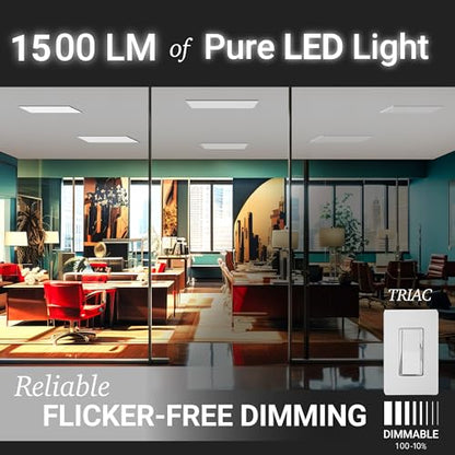 1x1 LED Light Panel Surface Mount Dimmable, 5CCT 2700K-5000K, CRI90 | 1500 Lumen, ETL, 18W, 120V, 2700K/3000K/3500K/4000K/5000K Selectable, Low Profile Square 12" Inch Ceiling Light, Aluminum