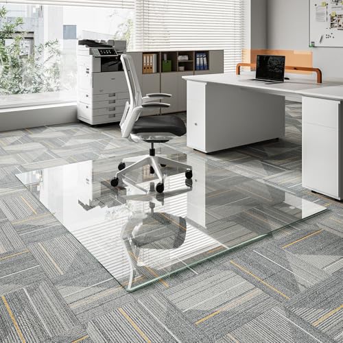 Koonmi Glass Chair Mat for Carpet, 48"x60" Thick Office Chair Mat | Tempered Glass Chair Mats with Round and Polished Edges, Smooth Rolling for Carpet Floor Protection, Scratch-Resistant - color: Transparent, size: 48"x60"