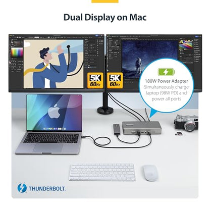 StarTech Thunderbolt 4 Dock, Quad 4K Win, Dual 4K Mac, 16-Port 40Gbps, 100W | Driverless USB4 and Thunderbolt, Up to four 4K 60Hz on Windows, Dual 4K 60Hz on M3/M4/M5 MacBooks, Intel/AMD/Snapdragon