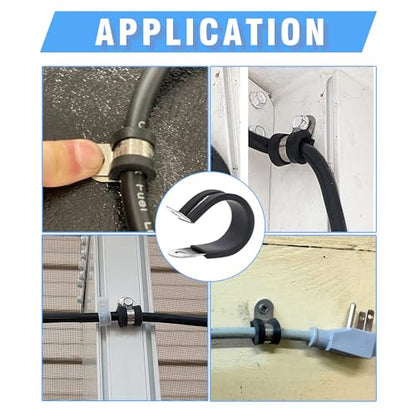12PCS 1-1/4" Cable Clamps, 304 Stainless Steel | Riveted Reinforce, Rubber Cushioned Insulated, Loop Pipe Metal Wire Clamps, For Automotive, Marine & Plumbing - size: cable clamp-1-1/4"(32mm) 12pcs