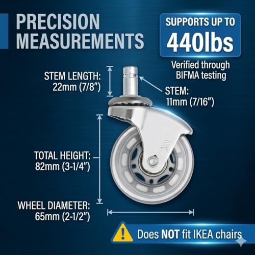 Office Chair Wheels Replacement (Set of 5) - 2.5" Heavy Duty Desk Chair Casters, Quiet Smooth Rolling Thermoplastic Rubber Wheels for Hardwood Floors, Universal Fit (Chrome/Clear) - color: Grey/Clear, size: 2.5 inch Chrome Bracket