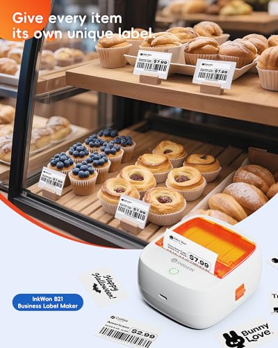 B21 Label Maker, 2-Inch Bluetooth Label Maker Machine with 3 Tapes – Thermal Label Printer Ideal for Small Business, Address, Barcode, School, Office, Home - color: White-Orange, style: Machine + 3 Tapes