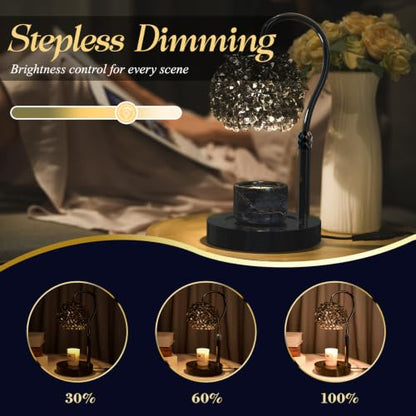 Crystal Candle Warmer Lamp,Luxury Adjustable Timer & Dimmer[Black] | Crystal elegance. Adjustable height fits jars. Timer & dimmer safe melt. 2 bulbs & heat-proof base. Luxury decor. - color: Black1