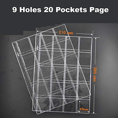 AITIME 20-Pocket Coin Sleeves, 10 Sheets Coin Pockets Pages for Binder - color: 10 Sheets-20 Pocket