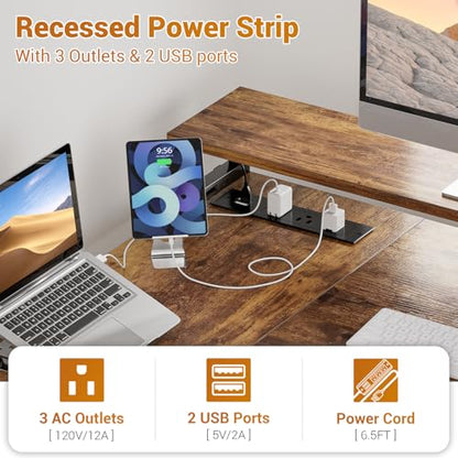 Aheaplus L Shaped Desk with File Drawer, Reversible L Shaped Gaming Desk - color: Rustic Brown1