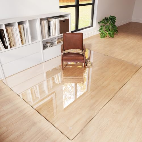 Tempered Glass Chair Mat for Carpet 80"x60", Floor Protector | Ultra Clear Office Chair Mat for Hardwood Floors & Carpets, Heavy Duty 0.2" Scratch-Resistant Surface with Non-Slip Pads - size: 80"x60"