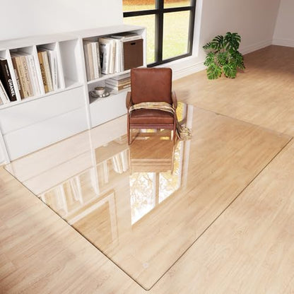 Tempered Glass Chair Mat for Carpet 80"x60", Floor Protector | Ultra Clear Office Chair Mat for Hardwood Floors & Carpets, Heavy Duty 0.2" Scratch-Resistant Surface with Non-Slip Pads - size: 80"x60"
