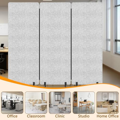 Soundproof Room Divider with Wheels, 66in Acoustic Room Divider Panel, 3 Panel Office Partition Wall for Noise Cancelling, Portable Temporary Wall Cubicle Divider (Light Grey) - color: Light Grey