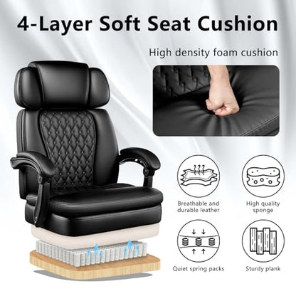 Office Chair with Foot Rest 400lbs, High Back Leather Office Chair Big and Tall, Heavy Duty Ergonomic Executive Desk Chair for Home Office, Black - color: Black