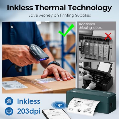 Labeer Bluetooth Thermal Shipping Label Printer, Wireless 4x6 Printer Green - color: Green