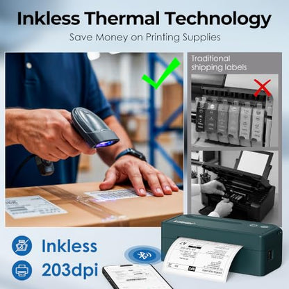 Labeer Bluetooth Thermal Shipping Label Printer, Wireless 4x6 Printer Green - color: Green
