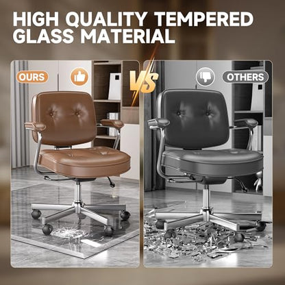 [Tempered Glass] 50“ x 44” Beveled Edge Glass Chair Mat with Polished Edge Clear Office Chair Mat, Glides Smoothly, Suitable for Carpet or Hardwood Floors - size: 50“x44”