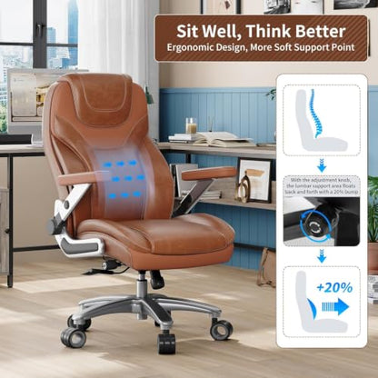 Big and Tall Office Chair with 5D Arms, Fabric & PU Leather Heavy Duty Desk Chair, Adjustable Lumbar Support & Height, Tilt Function, High Back Ergonomic Executive Computer Chair - color: Retrobrown