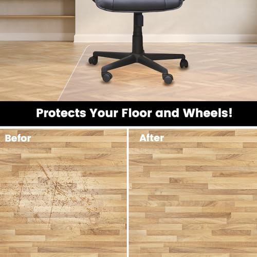 Office Chair Mat for Hardwood Floor: 63"x 51" Extra Large Floor Mat for Rolling Chair and Computer Desk, Clear Chair Mat Heavy Duty Plastic Protector for L Desk, Home, Gaming Easy Glide - size: 63"x51"