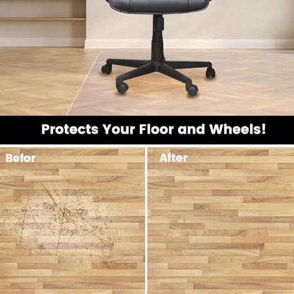 Office Chair Mat for Hardwood Floor: 63"x 51" Extra Large Floor Mat for Rolling Chair and Computer Desk, Clear Chair Mat Heavy Duty Plastic Protector for L Desk, Home, Gaming Easy Glide - size: 63"x51"