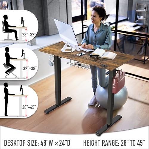 SHW 48-Inch Electric Height Adjustable Standing Desk w/Drawer, Rustic Brown - color: Rustic Brown, size: 48-Inch
