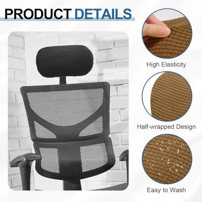 uxcell Office Chair Pillow Cover, Office Chair Headrest Attachment Removable Headrest Protector for Home Desk Computer Chairs, Brown - color: Brown