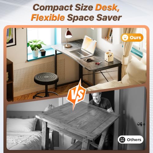 Huuger Folding Desk for Small Spaces, 39.4 Inch Foldable Computer Table - color: Grey, size: 18.9"D x 39.4"W