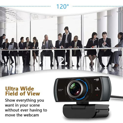 NexiGo N980P 1080P 60FPS Webcam with Microphone and Software Control, USB Computer Camera, Built-in Dual Noise Reduction Mics, 120° Wide-Angle for Zoom/Skype/FaceTime/Teams, PC Mac Laptop Desktop - color: black
