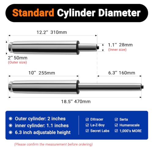 12.2-18.5 Inches Office Chair Cylinder Replacement, TOP-Activated - color: Polished Steel, size: 6.3‘’ Height Range