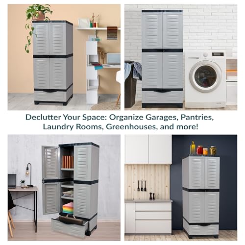 Sunnydaze 57" Garage Storage Cabinet with Locking Doors & Shelves, Gray - color: Grey, style: With Drawer - 57.5" H