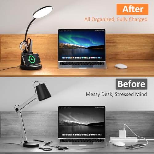 LED Desk Lamp with Wireless Charger for Home Office, Black - color: Matte Black