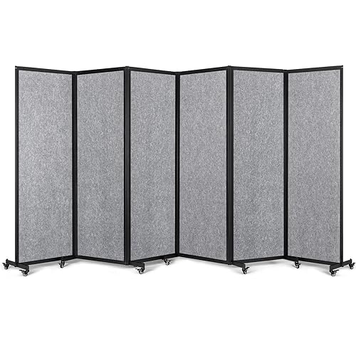 Room Partition,12'7"L* 6'7"H,6 Panel,Light Grey - color: Light Grey, size: 151"(L)*78.7"(H)