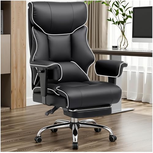GTPLAYER Big and Tall Gaming Chair 400lbs Heavy Duty Office Chair with Foot Rest & Ergonomic Pocket Spring Cushion, High Back Lumbar Support for Lower Back Pain Relief, White/Black - color: White-black