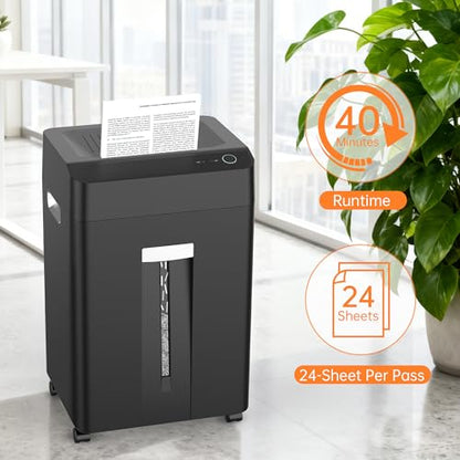Locksworth 24-Sheet Cross Cut Paper Shredder, 9 Gallon Heavy Duty Commercial Shredder for Home Office, P-5 High Security Shredders for Paper/CD/Credit Card/Staple/Clip, 40-Min Continuous Running Time - size: 24-sheet