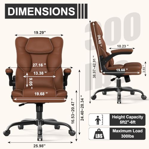 Executive Office Chair Flip Up Arms Lumbar Support Home Office Desk Chair - color: Brown