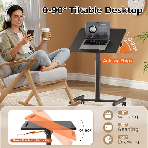 JOY worker 23.6" Small Rolling Standing Desk, 90° Tilt Mobile Laptop Cart - color: Black