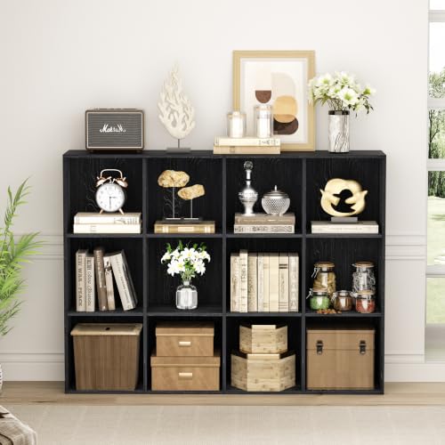 VDNEND Wooden Storage Organizer with Closed Back Panel, 11in Cube Shelf Opening, Bookshelf, Display Shelf,Closet Cabinet for Home and Office (Black, 12-Cube 35.98L*9.45W*47.72H) - color: Black, size: 12-Cube 47.72L*9.45W*35.98H