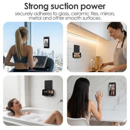 Flexible Silicone Aluminum Phone Holder Tablet Stand with Charging Port Design, Foldable Airplane Laptop/Phone Stand for Home Office Travel (Black - with Suction) - color: Black - with Suction