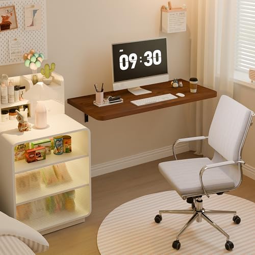 Dogsky Floating Wall Desk 36" x 14" - 200 lbs Heavy Duty Solid Pine - color: Walnut, size: 36" x 14"