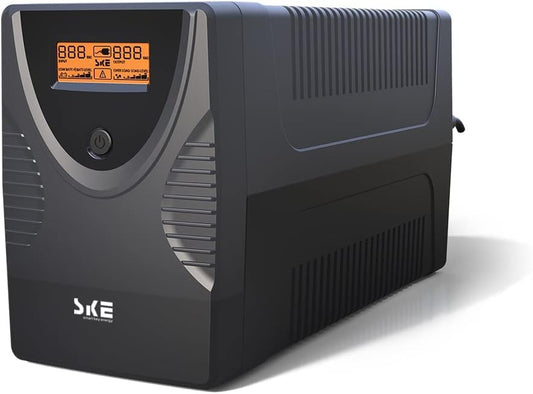 SKE SK850 850VA/480W UPS Battery Backup & Surge Protector - Uninterruptible Power Supply with LCD Display, AVR Voltage Regulation, 6 Outlets, Backup Power for PC, Router, NAS & Home Office - size: 850VA/480W