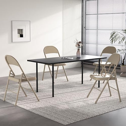 VECELO Metal Folding Chairs 4 Pack, Double Hinged Steel Frame Easy Foldable&Stackable for Office Kitchen Dinning Wedding Patio and Garden - color: Beige