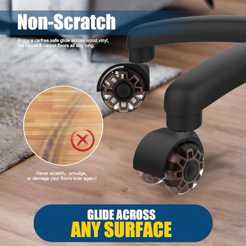 Minewill 2" Office Chair Wheels - Protection for Hardwood Floors and Carpet | Heavy Duty 2000 LBS, 360° Silent Smooth, Standard Stem 7/16″* 7/8″(11mm*22mm),Office Furniture Casters Set of 5(Brown) - color: Brown
