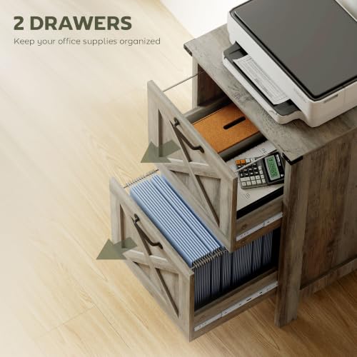 HOMCOM 2 Drawer Vertical File Cabinet, Silent Slides, Distressed Gray - color: Distressed Gray