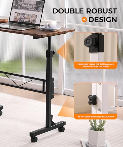 KLSMYHOKI Standing Desk Adjustable Height, Mobile Stand Up Desk with Wheels | Small Computer Desks Rolling Desk, Portable Laptop Desks Rustic Standing Table Home Office Desks 16"x31.5" Height 27"-43.5" - color: Rustic