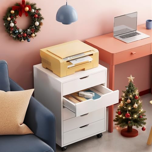 DEVAISE 5-Drawer Filing Cabinet Under Desk, Storage file Cabinet, White - color: White, size: 15.7"D x 18.7"W x 25.5"H