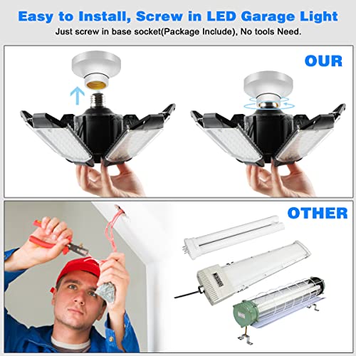 LED Garage Light - 160W Garage Light Bulb 64000LM 6500K Super Bright Garage Lighting w/ 6 Deformable Panels Screw in Shop Lights for Basement Workshop Warehouse Attic - 4Pack - size: 160W - 4Pack