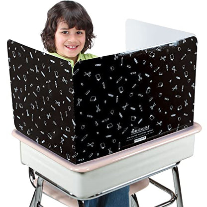 Really Good Stuff Large Privacy Shields, Set of 12, Black Glossy | Ages 4+, PreK+, Enhance Focus & Minimize Distractions for Students, Desk Dividers - color: Black, size: Large 14"H