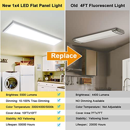 AIKVSXER 6 Pack 1x4 LED Flat Panel Light Surface Mount White, 5500LM 50W - color: White, size: 1x4FT 6PACK