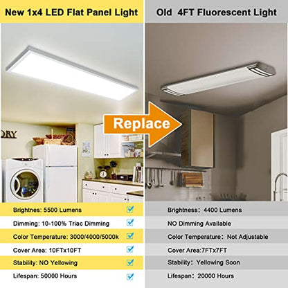 AIKVSXER 6 Pack 1x4 LED Flat Panel Light Surface Mount White, 5500LM 50W - color: White, size: 1x4FT 6PACK